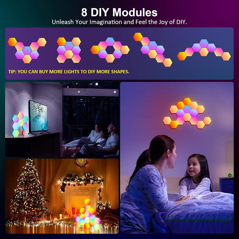 OJQ 8 Pack Hexagon Lights Wall RGB Panel - Hexagonal Led Lights Room Decor Wall Lights Gifts for Men/Women Honeycomb Shape Panels Hexagon Gaming Night Lights for Bedroom Children - Image 5